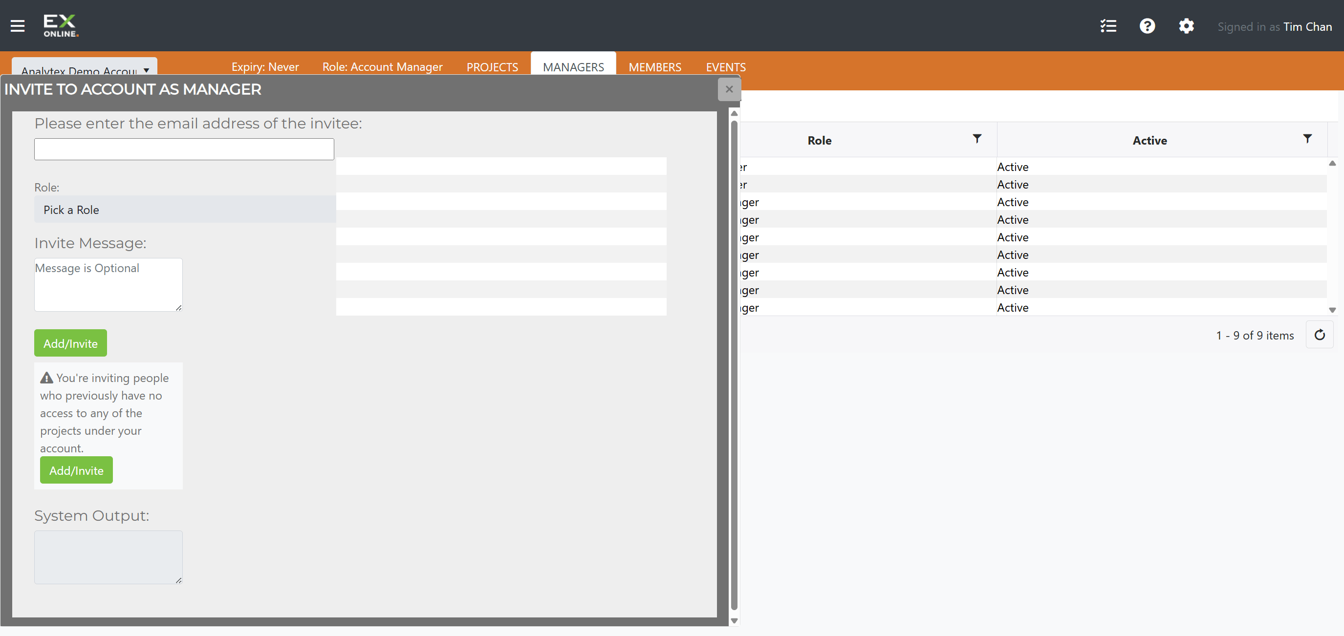 Invite to Account as Manager form