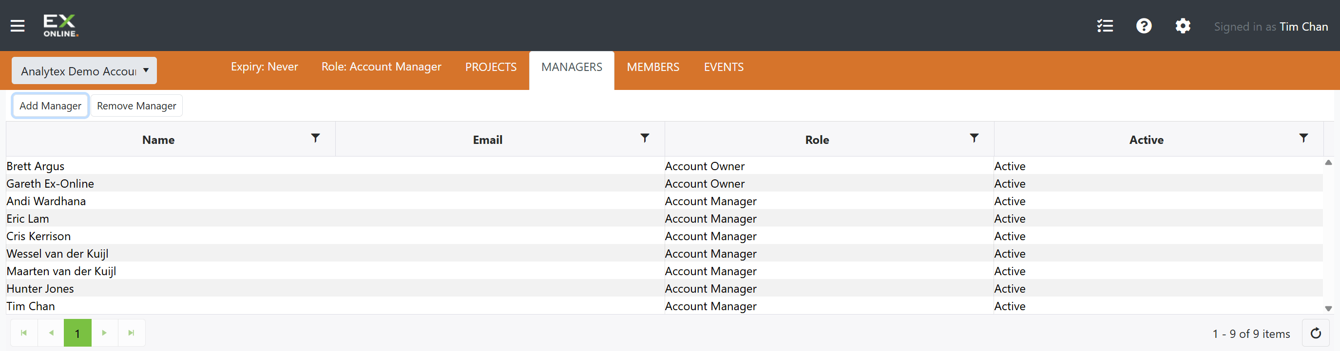 Managers tab