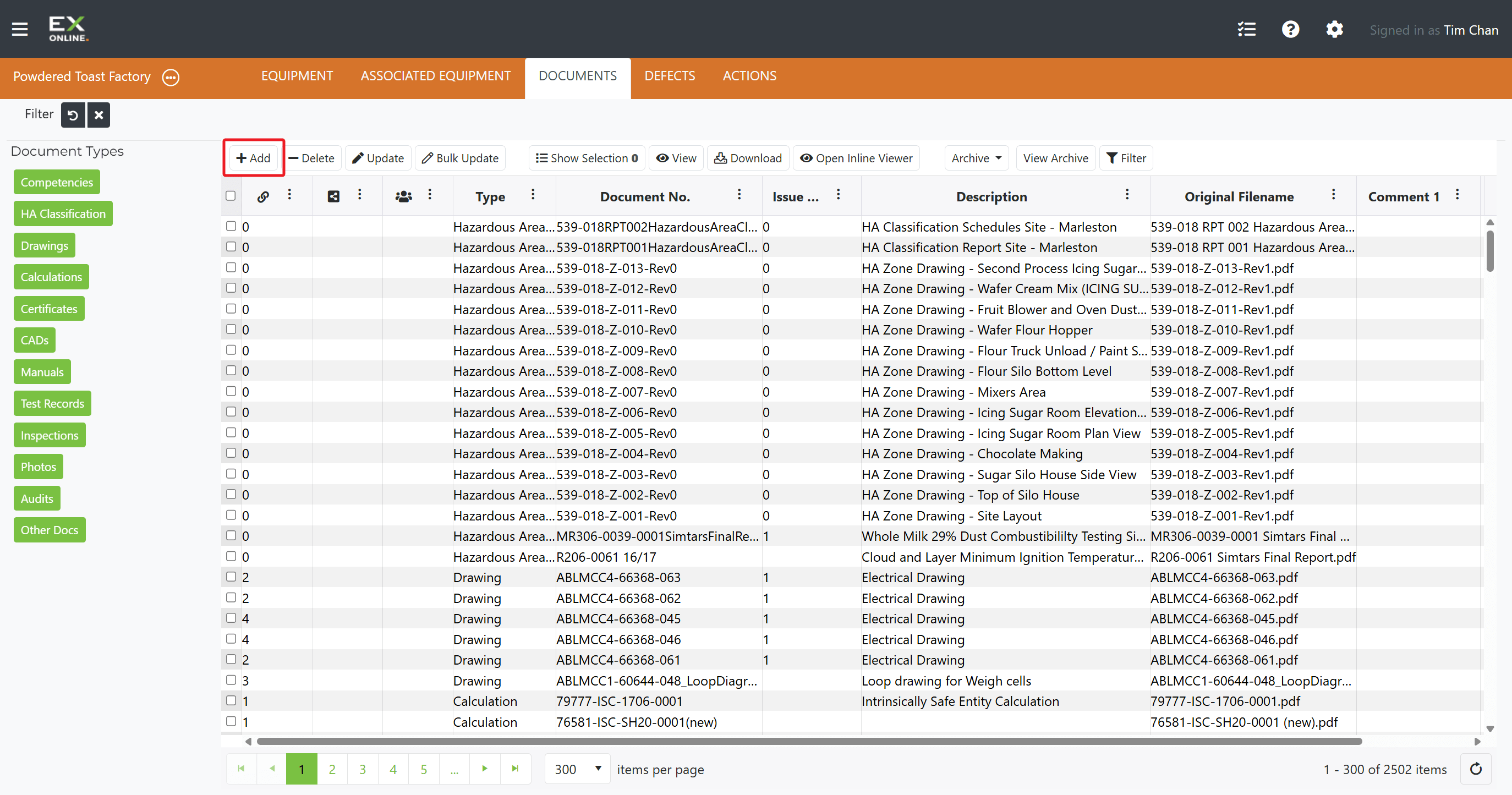 Documents tab toolbar with Add button highlighted