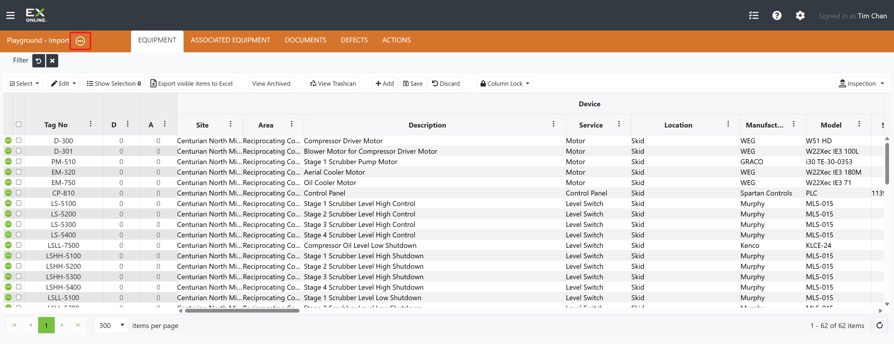 Project Options button next to the project name on the orange header bar