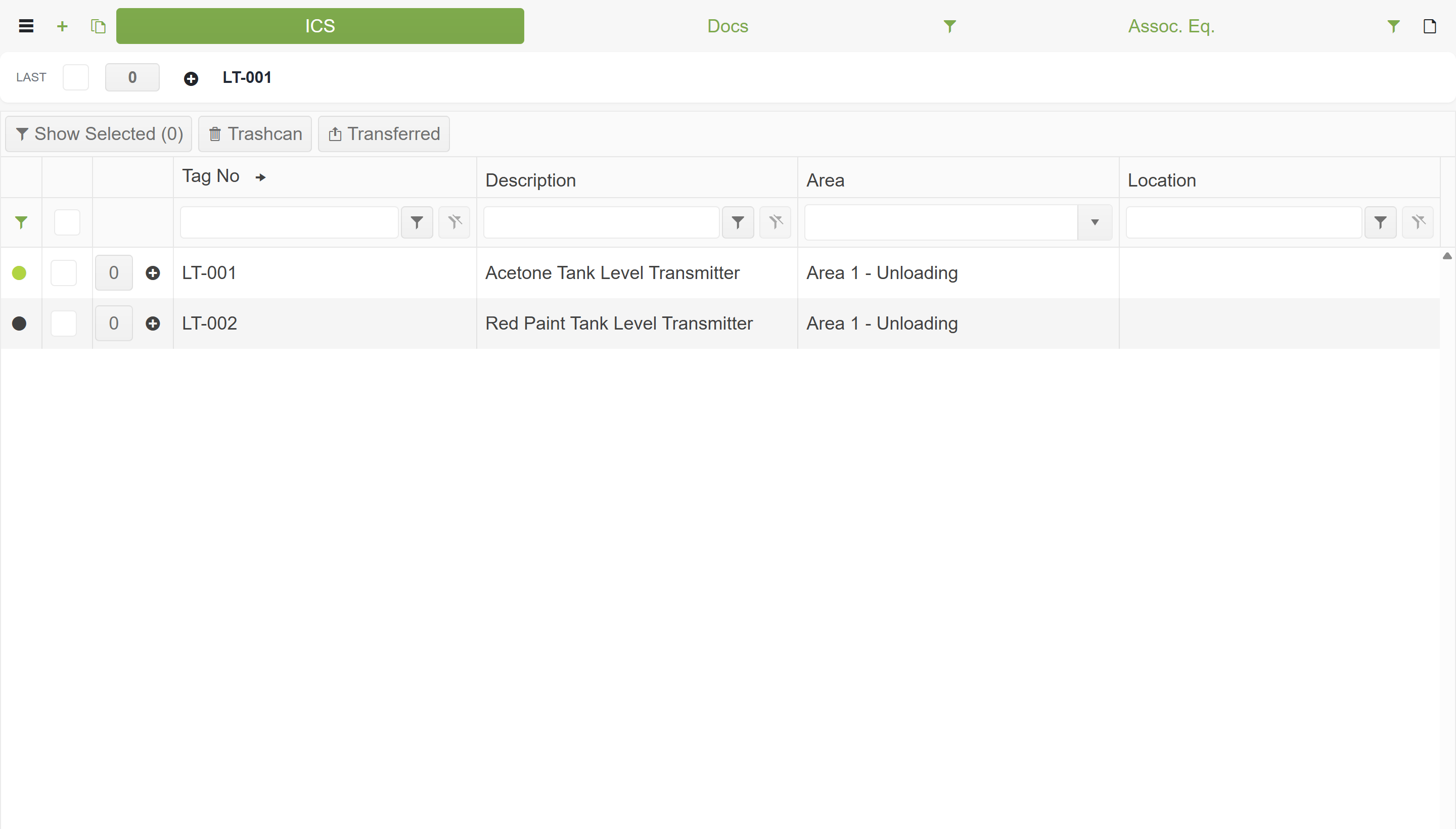 ICS equipment list — row shows Completed (green) after sign-off