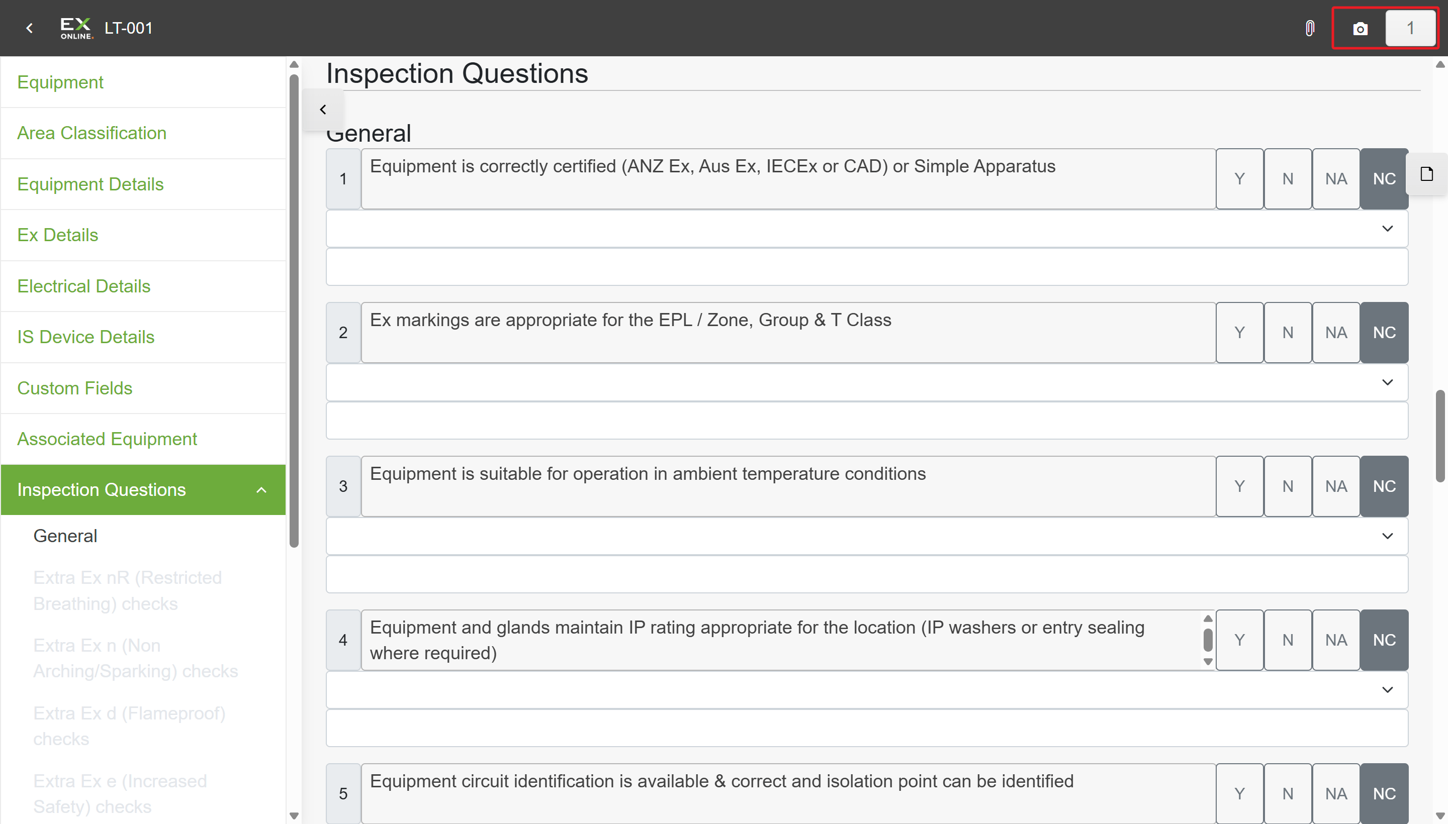 Part 2: Complete the Inspection | Ex-Online Docs