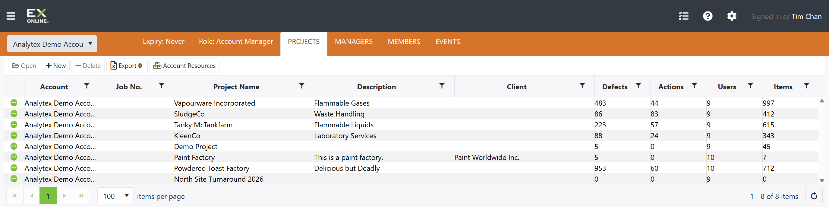 The new project appears in the projects list